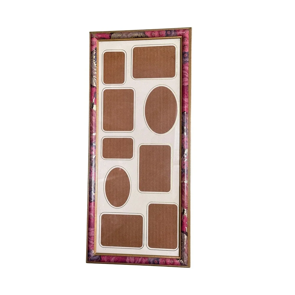 Vintage Floral Multi Photo Collage Frame Pink Gold 9 Image Wall Decor